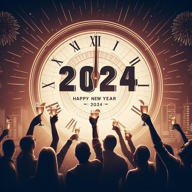 New Year countdown with clock and celebration