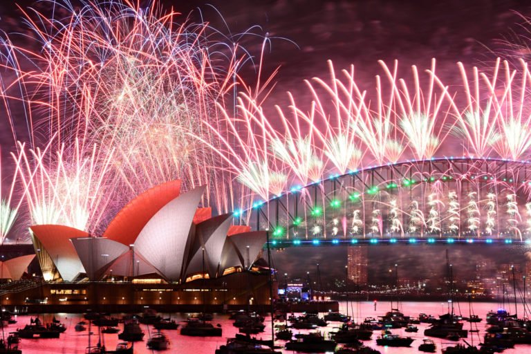Spectacular New Year's Eve fireworks over Sydney Opera House and Harbour Bridge